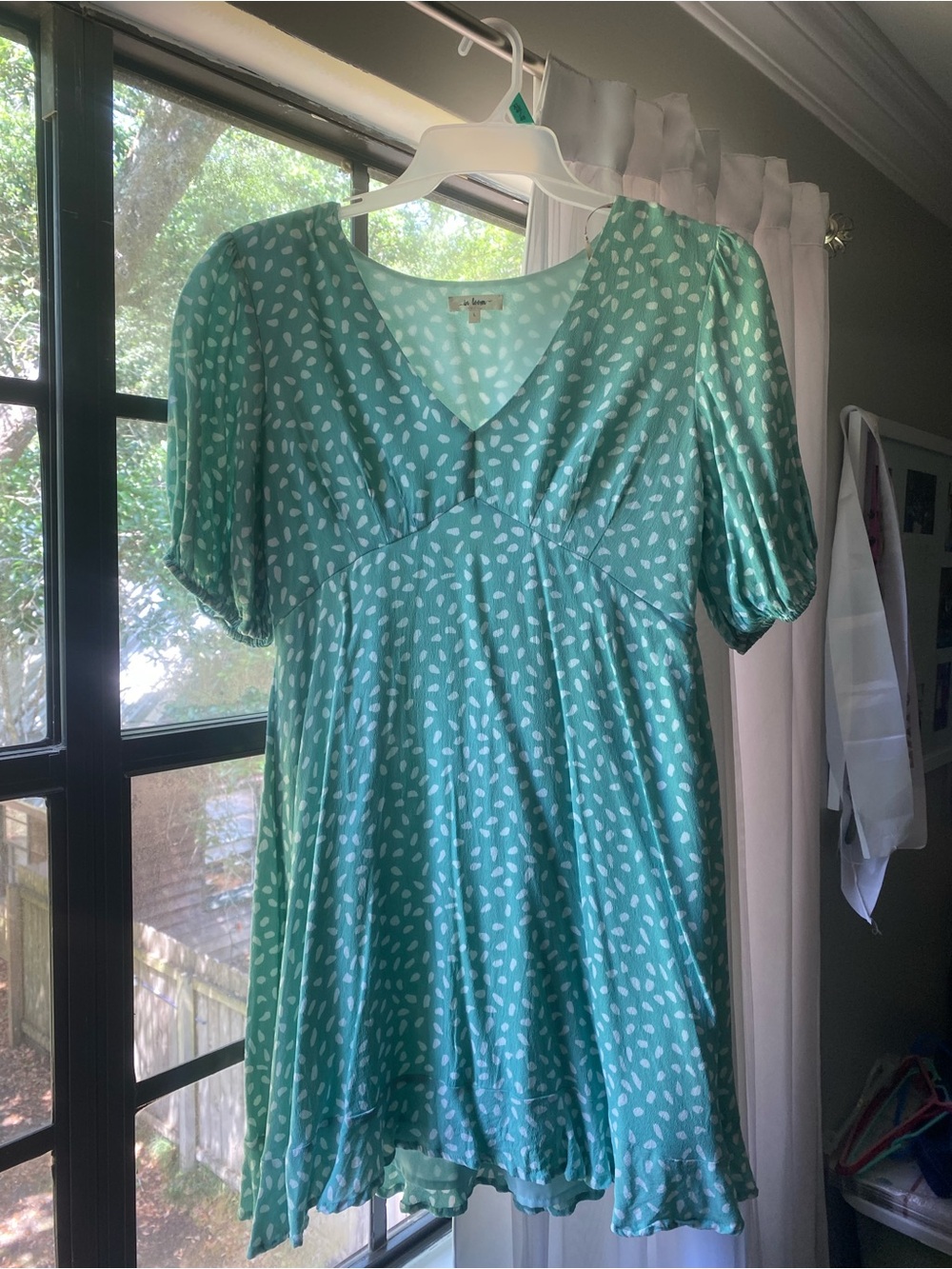 In Bloom Mint Green Polka Leaf V-Neck Dress